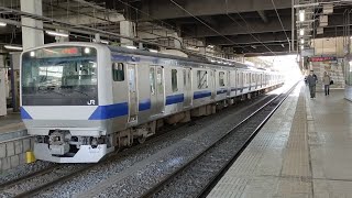 E531系3000番台ｶﾂK554編成が水戸線ワンマン小山行きとして水戸駅6番線を発車する動画（2023.5.4）