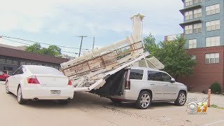 Billboard Falls On Vehicles In Uptown Dallas During Severe Storms