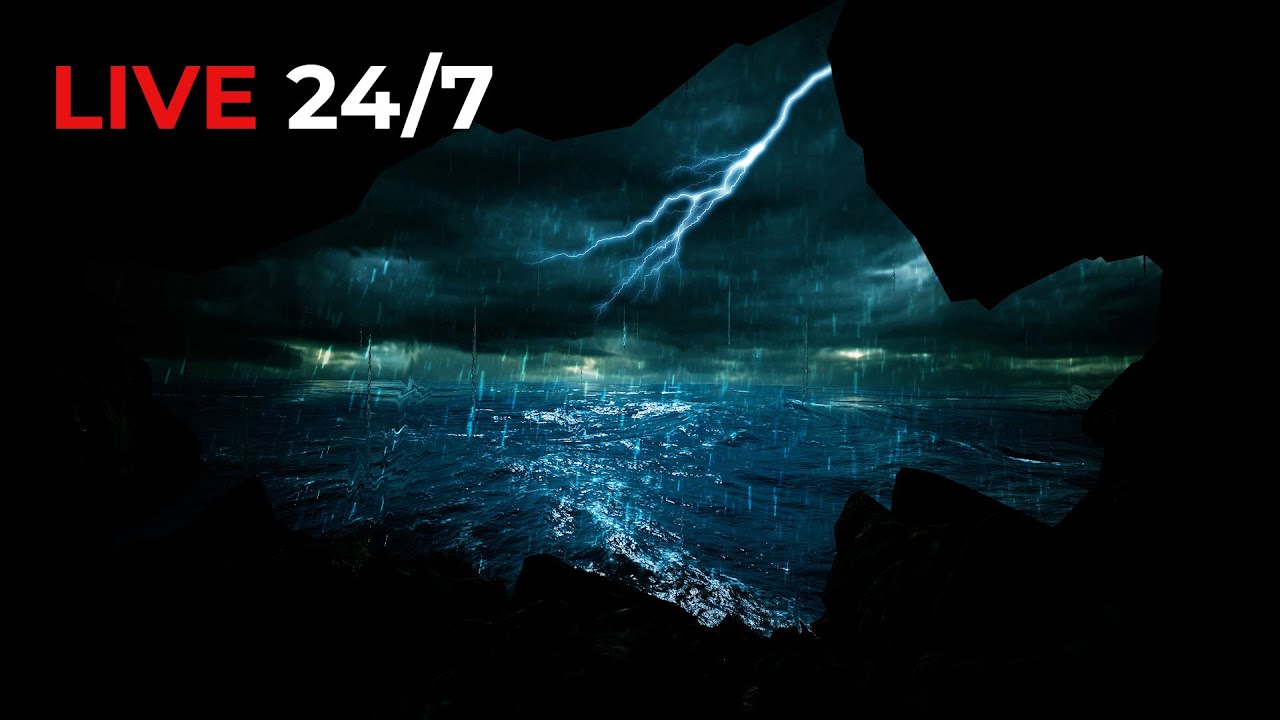 Relaxing Rain and Thunder with Ocean Waves Sounds for Sleeping | Hiding in my Cave to Ocean Storms