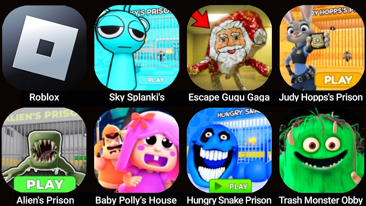 SKY SPLANKI'S, Escape Gugu Gaga, Trash Monster Obby, BABY POLLY HOUSE, Hungry Snake, Alien's Prison