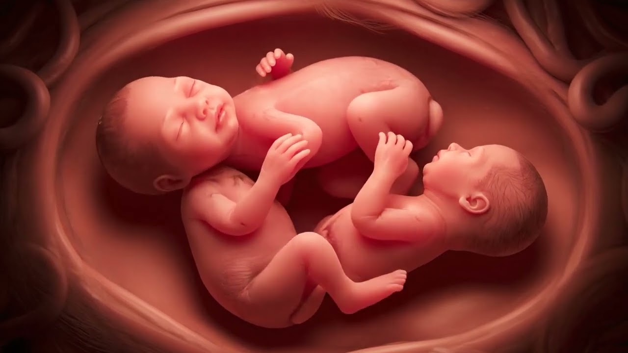 Triplets baby in mother womb 