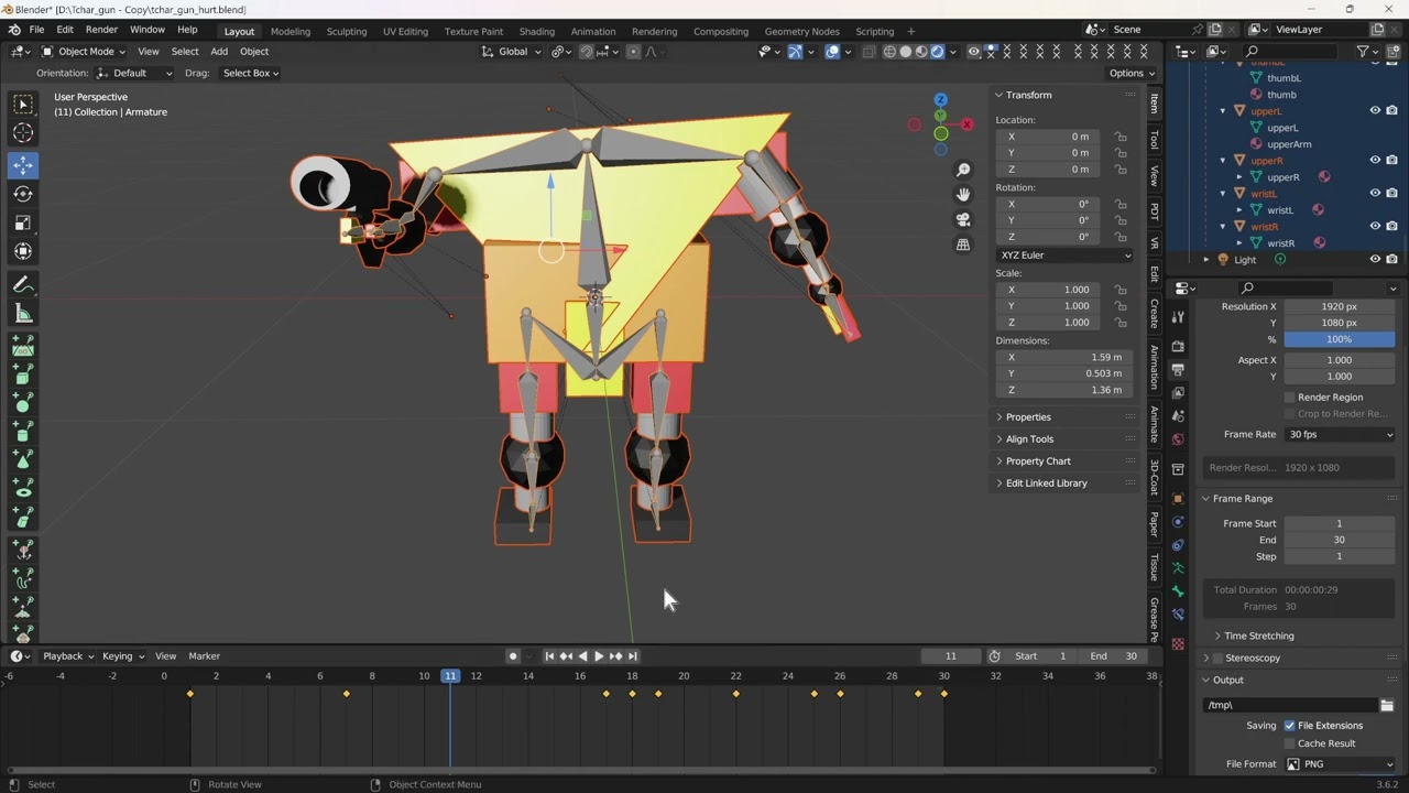 Blender: fps revolver, fps arms - Part J -melee - Enemy melee animation clips