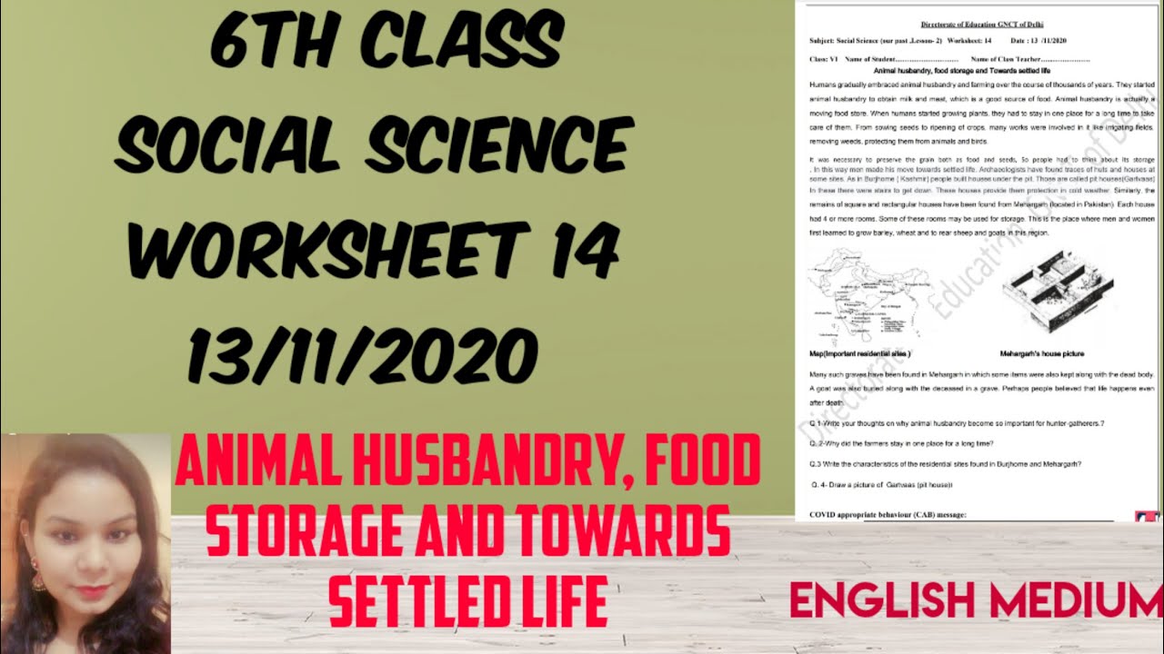 Class 6th Social Science Worksheet 14 ll Animal husbandry, food storage and towards settled life