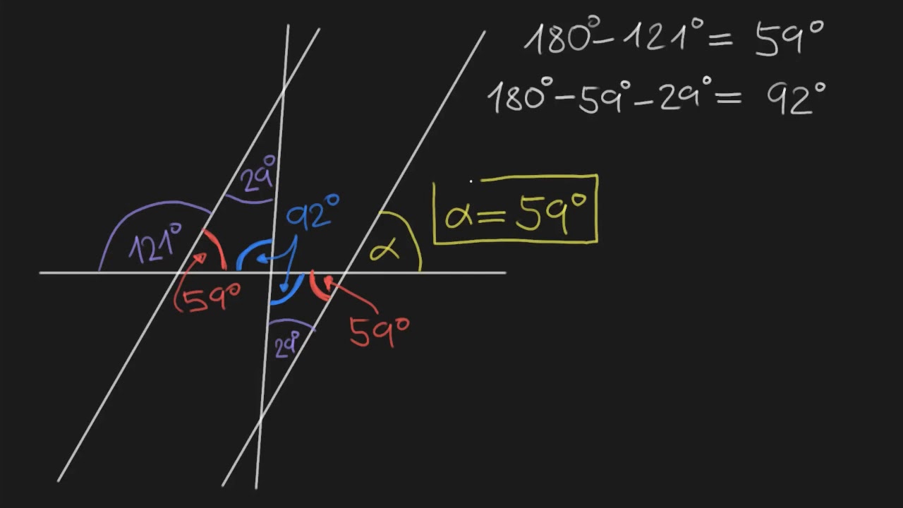 Řešený příklad: Úhly v trojúhelníku (protínající se přímky) | Geometrie | Matematika | Khan Academy