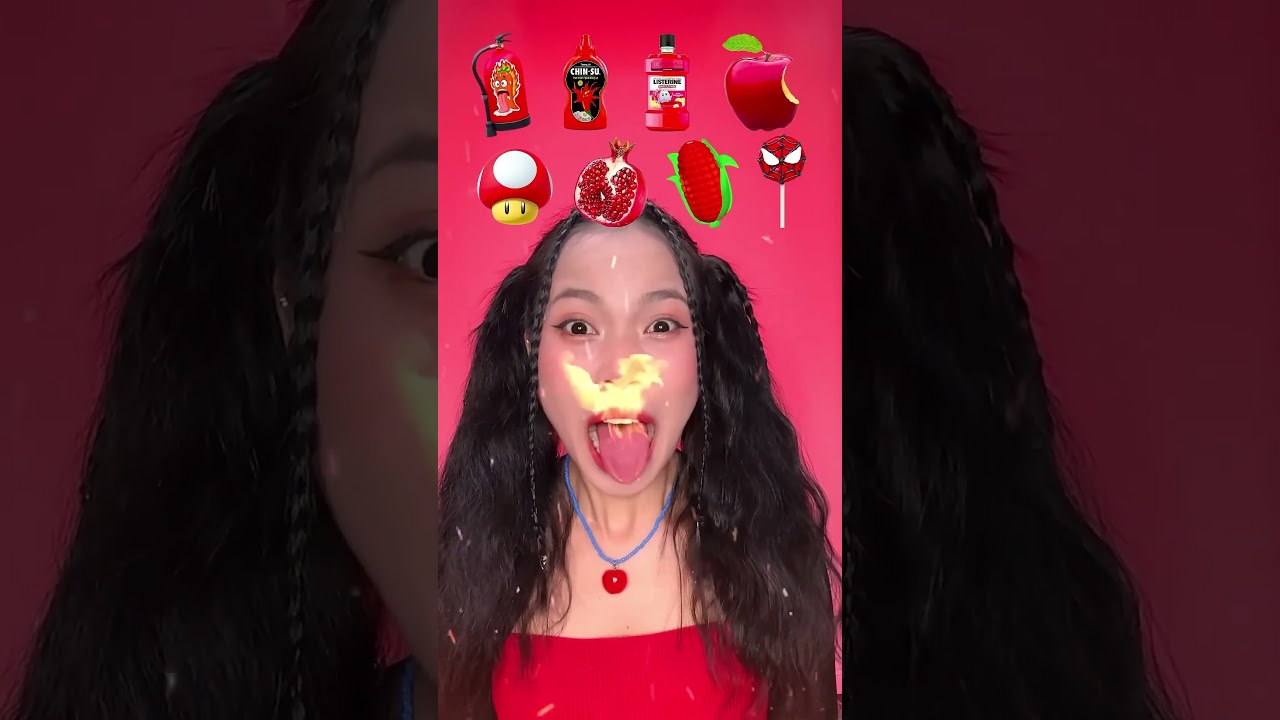 Eating challenge red spicy apple food 