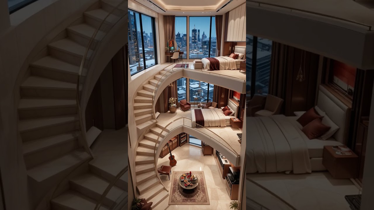 Rich Burgundy & Cream Multi-Level Modern Apartment | 