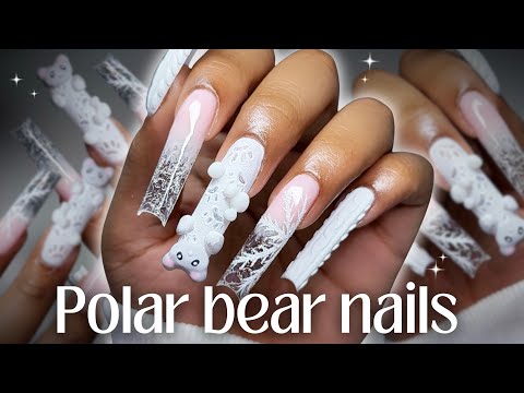 🐻‍❄️ Polar Bear nails ⟡ how to do gelx nails at home | Winter nails ☃️❄️
