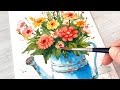 Antic style of the vase filled autumn flowers. Create stains and rusty textures.