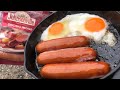 ウッドストーブで焼いたジョンソンヴィルと目玉焼きをメスティン丼にしてコーヒーをキメるだけの動画