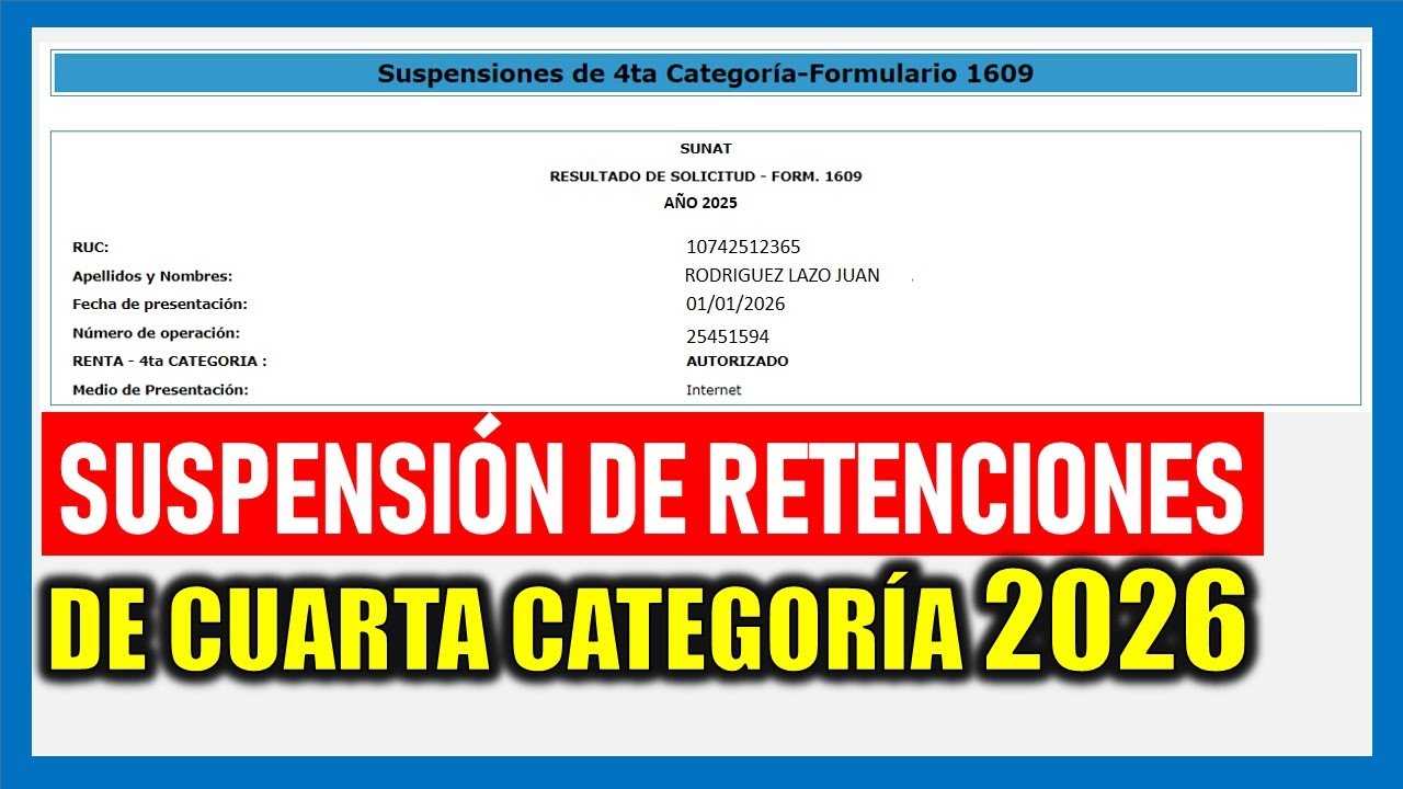 Suspensión de Cuarta Categoría 2026 - SUNAT