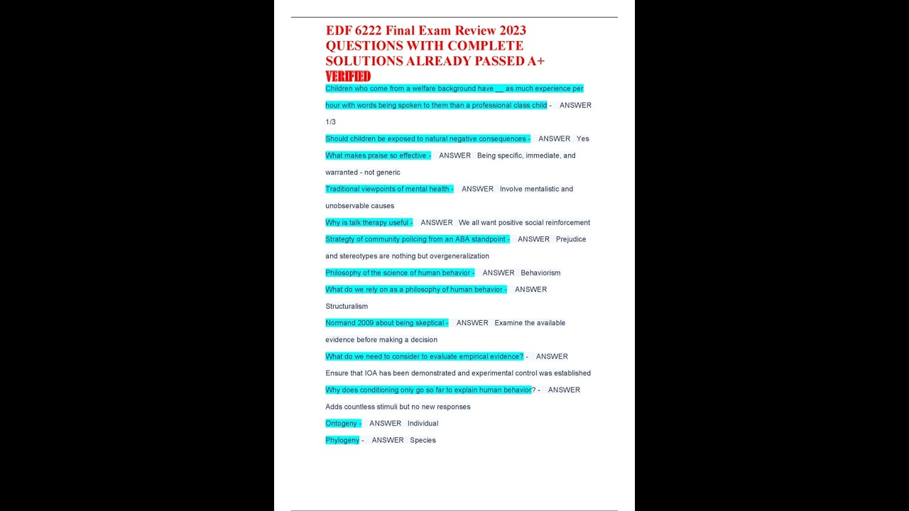 EDF 6222 Final Exam Review 2023 QUESTIONS WITH COMPLETE SOLUTIONS ALREADY PASSED A+ VERIFIED