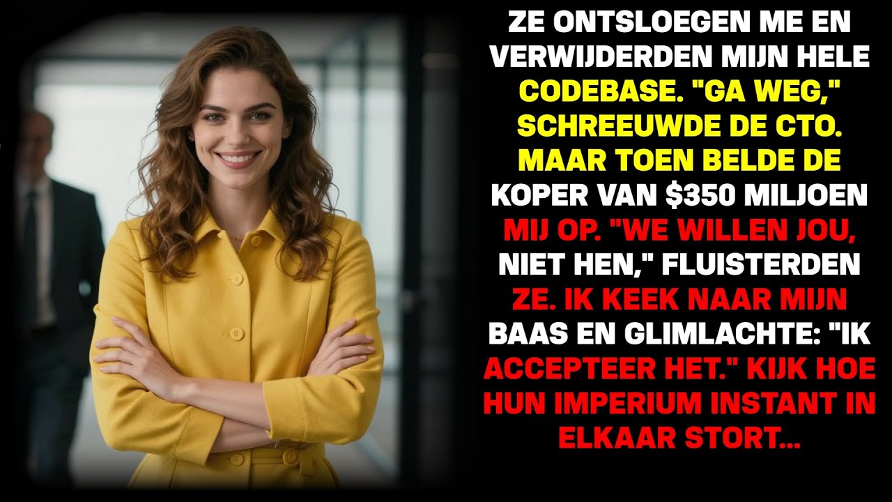Ik werd ontslagen omdat ik weigerde de dragende muur van ons systeem te slopen, en 30 seconden later belde de koper van 350 miljoen mij met een baan. Mijn baas gaf zijn 27-jarige zoon, de nieuwe...
