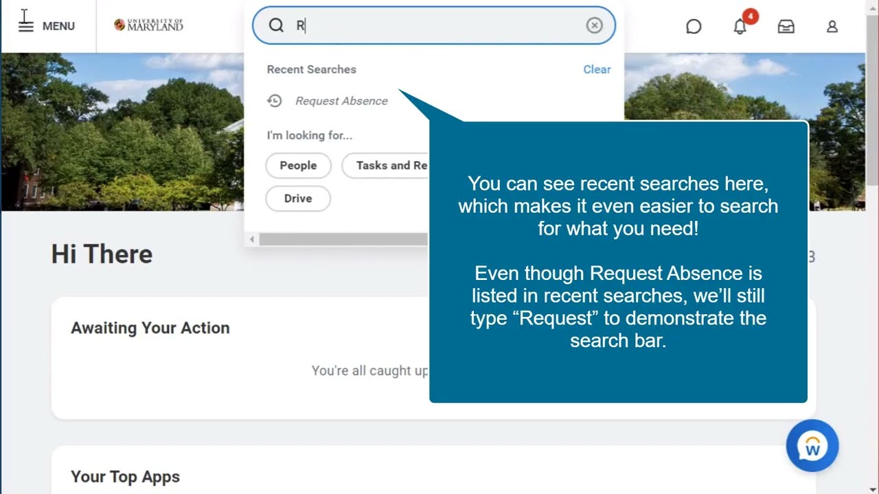 Request Absence through the Search Bar