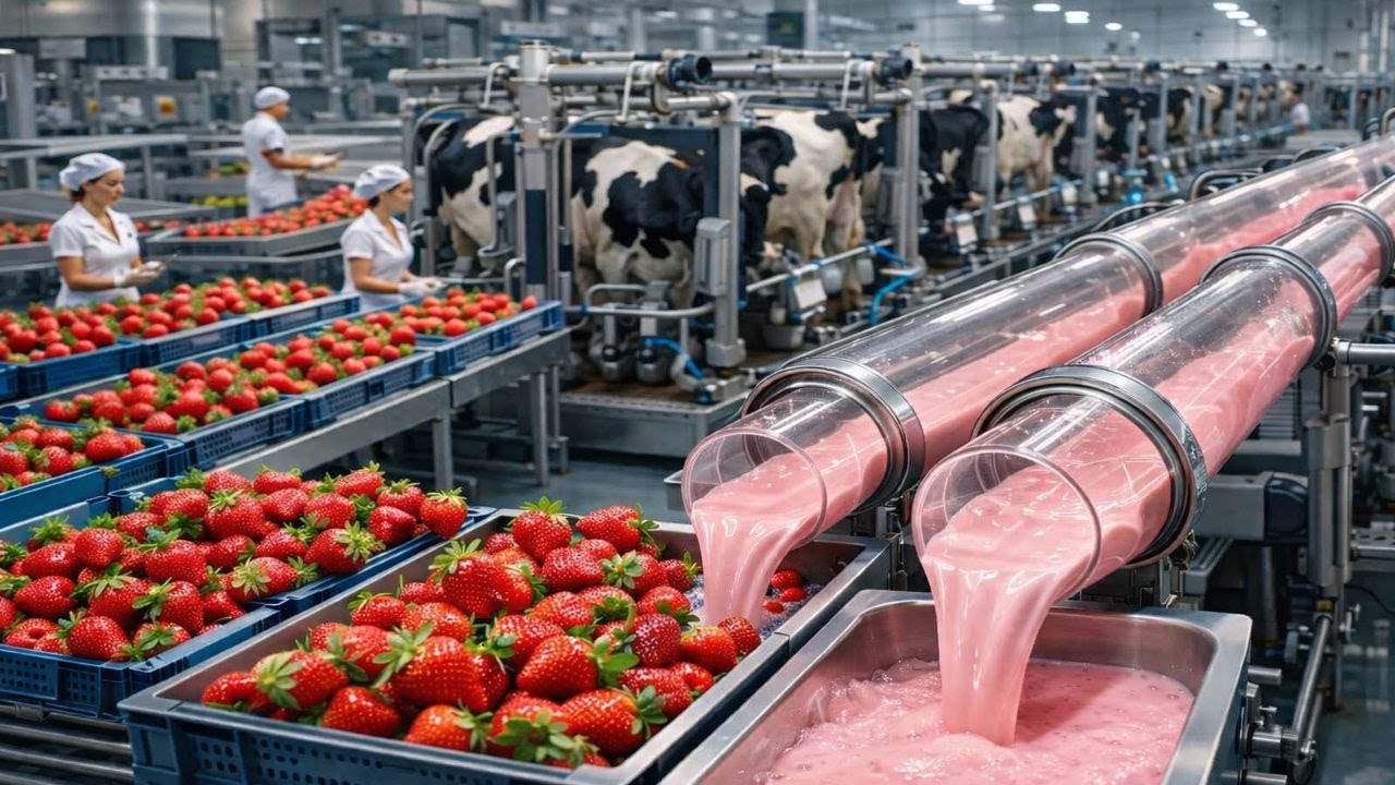 Inside a Korean Style Strawberry Milk Factory  How Strawberry Milk Is Made