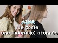 Asmr franais  je coiffe une abonne  brushing spray tapping scratching