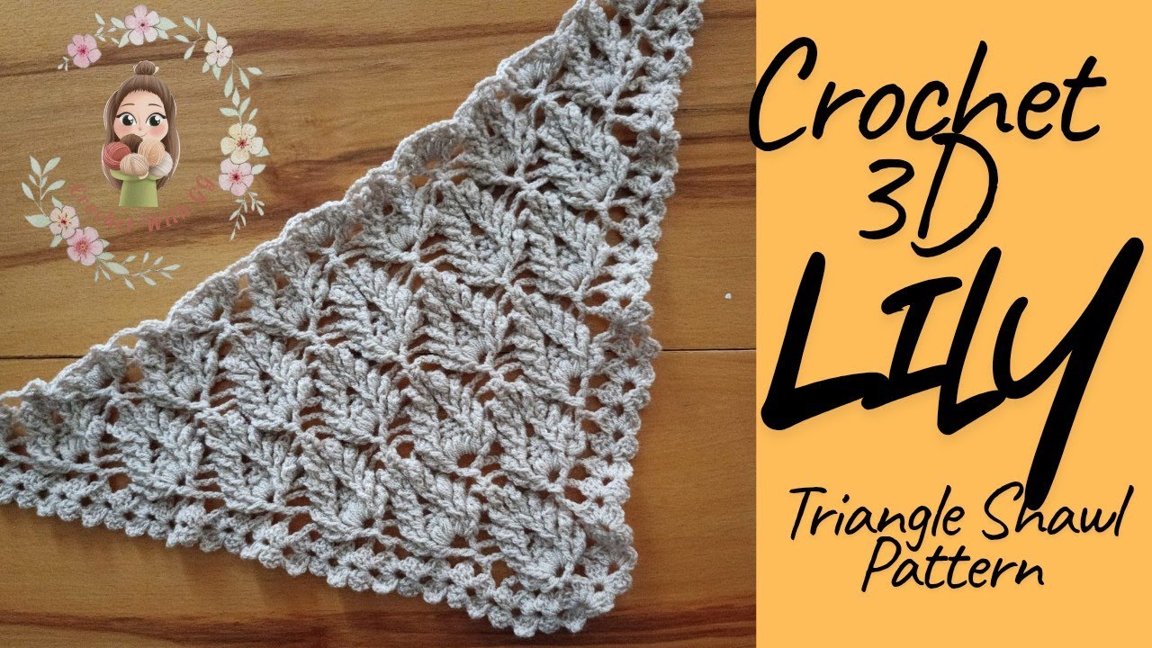 Вязаная крючком 3D-шаль с лилиями и треугольниками