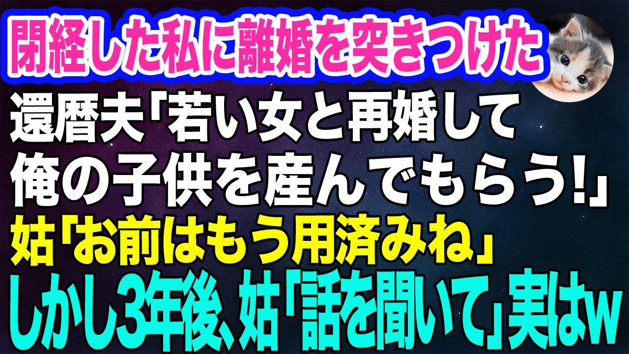 閉経した私に突然離婚を突きつけた還暦夫「若い女と再婚して俺の遺伝子を残すｗ」姑「お前はもう用済みねｗ」→しかし3年後、姑「お願いだから話を聞いて」実は…ｗ【スカッとする話】