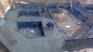 Step-by-step construction techniques with concreting the foundation of a 6-story structure with pump