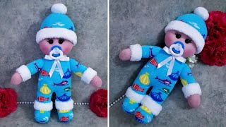 картинка: 💙Кукла в шапочке и соске/👌Малышка мальчика из носков/💙38 см