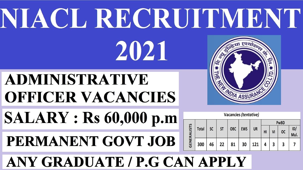NEW INDIA ASSURANCE COMPANY LTD RECRUITMENT 2021 | NIACL RECRUITMENT 2021 | ADMINISTRATIVE OFFICER |