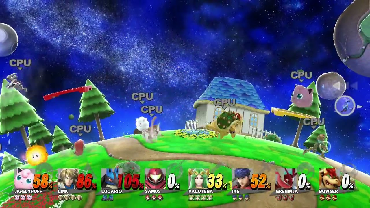 Super Smash Bros For Wii U 8 Player CPU Battle on Mario Galaxy