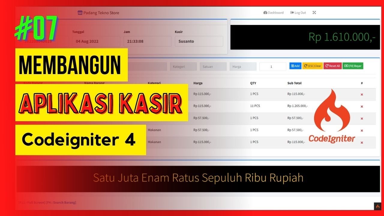 07 Aplikasi Penjualan Kasir Codeigniter 4 - CRUD Satuan Part 3 - YouTube