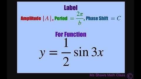 Label amplitude, phase shift, period for function y = 1/2 sin 3x.