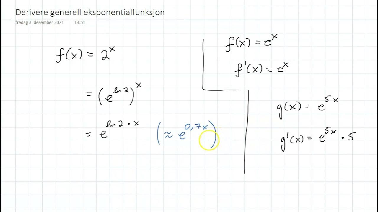 Hvordan derivere generell eksponentialfunksjon (matematikk R1) YouTube