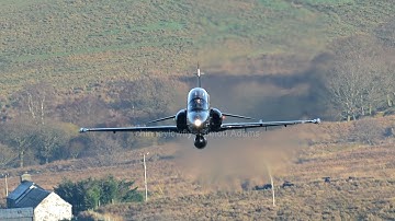 RAF Hawk T2 Fast Jet trainers in the Mach Loop  (Awesome head on pass!)
