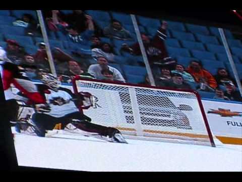 LetsGoAmerks.com - Not the best quality, but it's something. Here's a rocket of a shot that Jeff Taffe sent past Jhonas Enroth for the game winning goal.