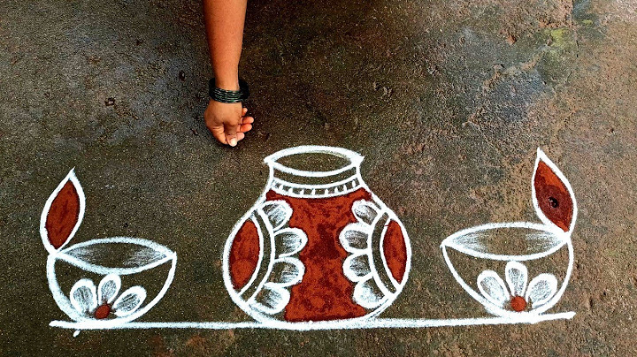 Pongal pot rangoli design 2022|Sankranti muggulu| thai pongal paanai kolam| bhogi Beautiful rangoli