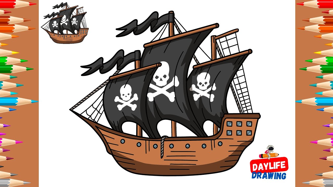 How to Draw a Pirate Ship | Pirate Stuff Drawing