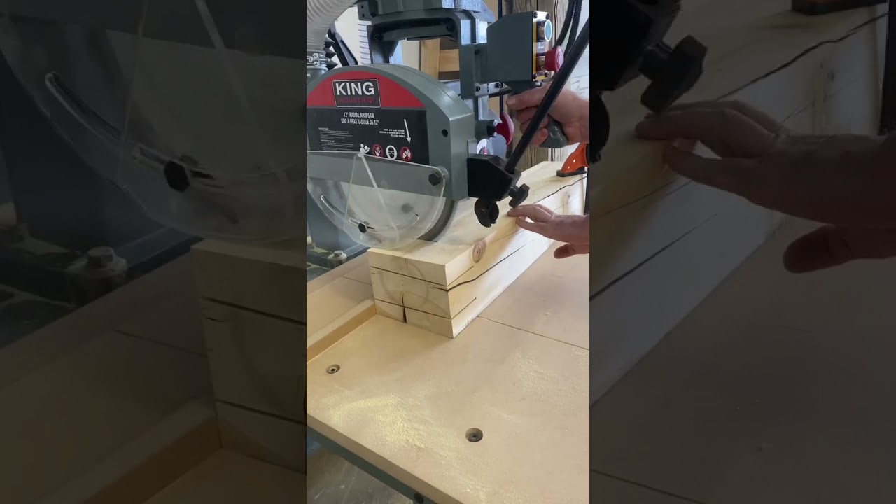 Quick tenon action shown on a King Canada Radial Arm Saw (model KC-12RAS)