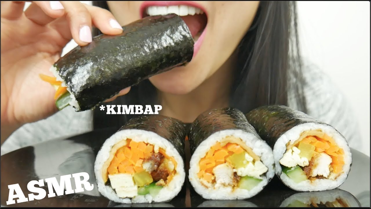 ASMR Pork Cutlet KIMBAP 김밥 (EATING SOUNDS) No Talking | SAS-ASMR chewing gum silence