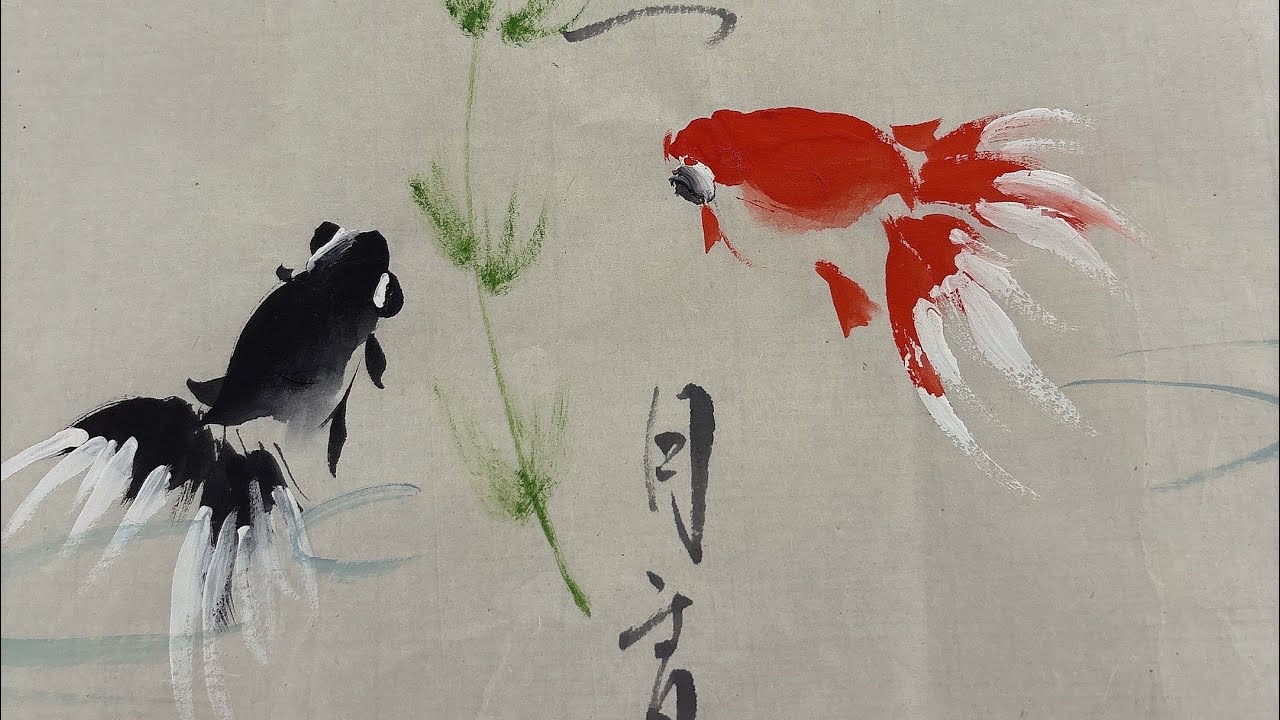 How to draw goldfish, peaches and cherries Heartwarming one-stroke