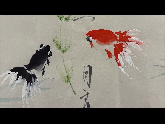 How to draw goldfish, peaches and cherries Heartwarming one-stroke