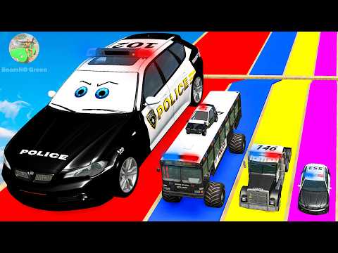 Big & Small Cars vs Stairs Color with Portal Trap - Car vs Train - BeamNG.Drive