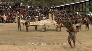 Konyak Naga people demonstrating group hunting expedition