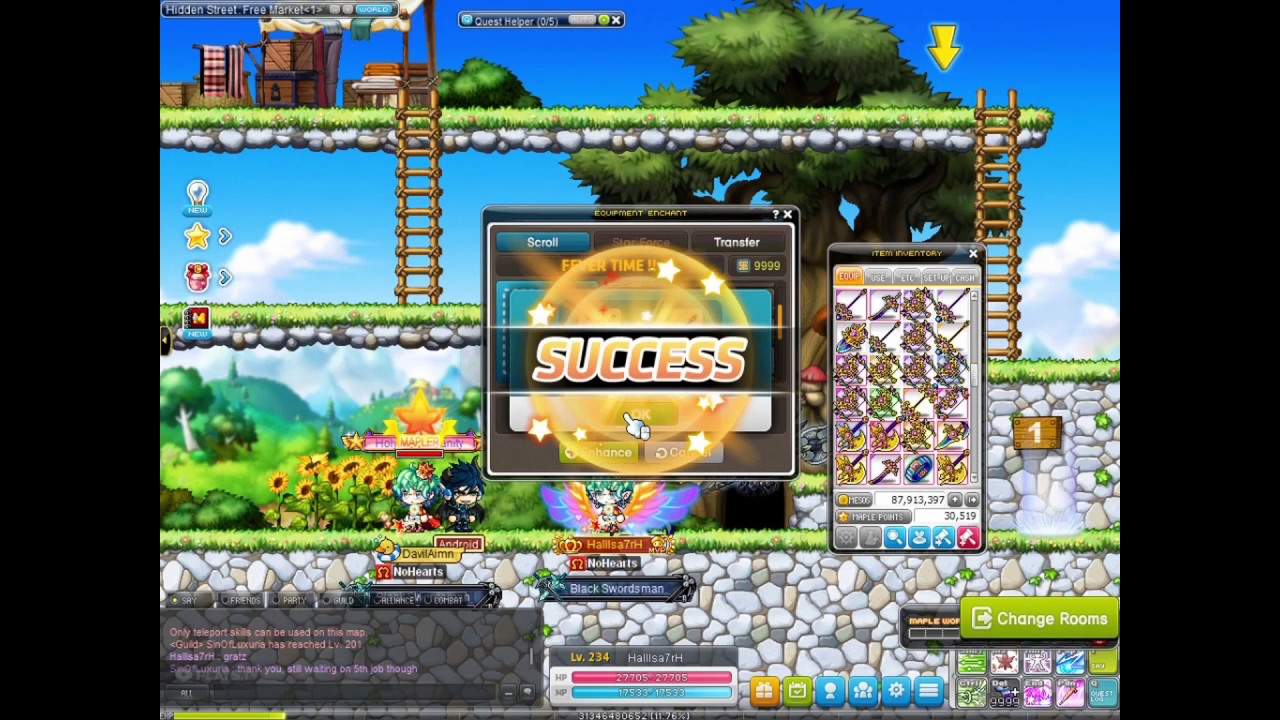 Maple Story [GMs] Scrolling lots of faf weapons with 15% Spell trace!