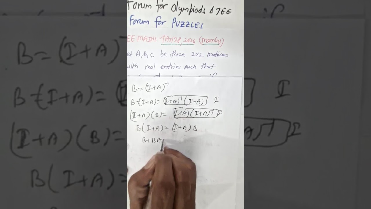 JAN 28 2026 M Let A,B,C be three 2×2 Matrices  with real enteries such that B=(I+A)^(-1) and A+C=I..