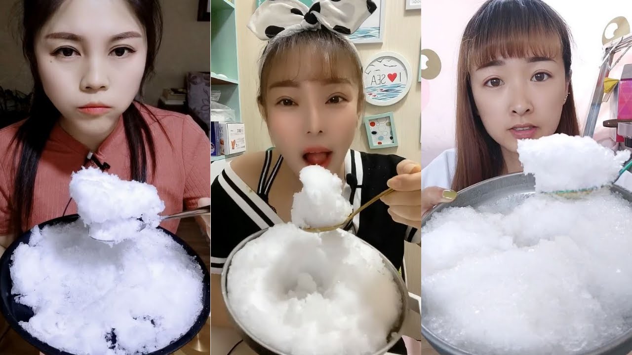 얼음ASMR 얼음먹방 FLUFFY WHITE ICE SOFT BIG BITES POWDERY ICE EATING ASMR 【咀嚼音】P198