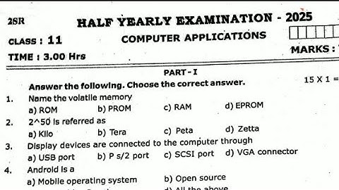 11th std ComputerApplication Half yearly Exam December-2025 tomorrow Exam original Question paper EM