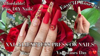DIY XXL Press on Nails | Nude and Red Valentines Day Nails | 3D Roses NO ACRYLIC! |