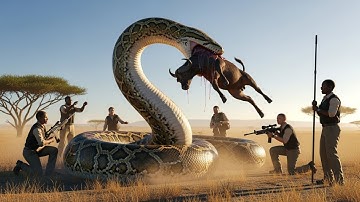 Brave rescue team tames giant python to save a dying African buffalo calf!