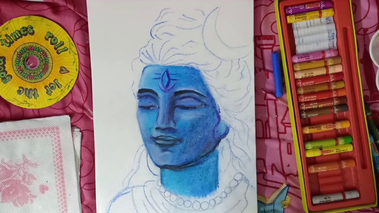How to draw lord Shiva with oil pastels step by step drawing!! ️ Har