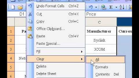 Microsoft Office Excel 2003 Clear cells of contents or formats