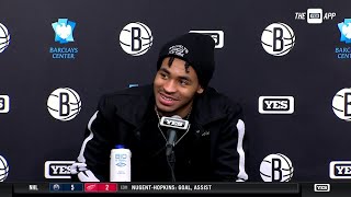 Cam Thomas speaks to the media after recording his 3rd-consecutive 40+ point game