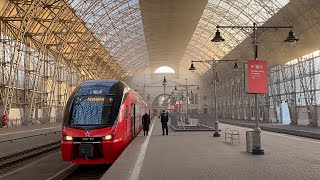 Stadler KISS Train. Aeroexpress Train and locals trains. Moscow Kievsky Railway Station