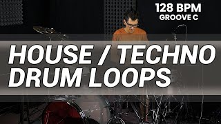 House / techno drum loops 128 BPM // The Hybrid Drummer