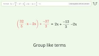 Linear equation with one unknown: Solve 7x+14/3-17-3x/5=6x-4x+2/3-5 step-by-step solution